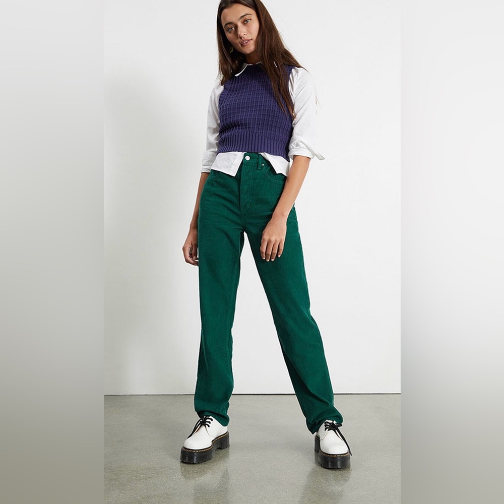 Pacsun Green Corduroy Womens Dad Pants Size 23 Button Fly High Rise 100% Cotton